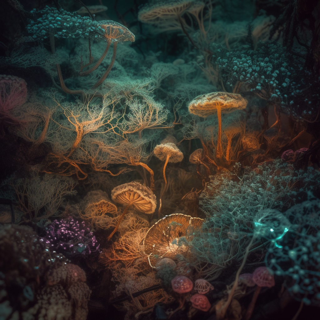 Kolorowe grzyby w tajemniczym lesie