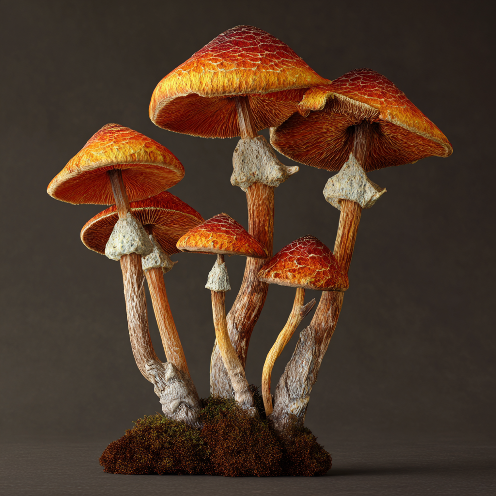 halucynogenne grzyby na ciemnym tle